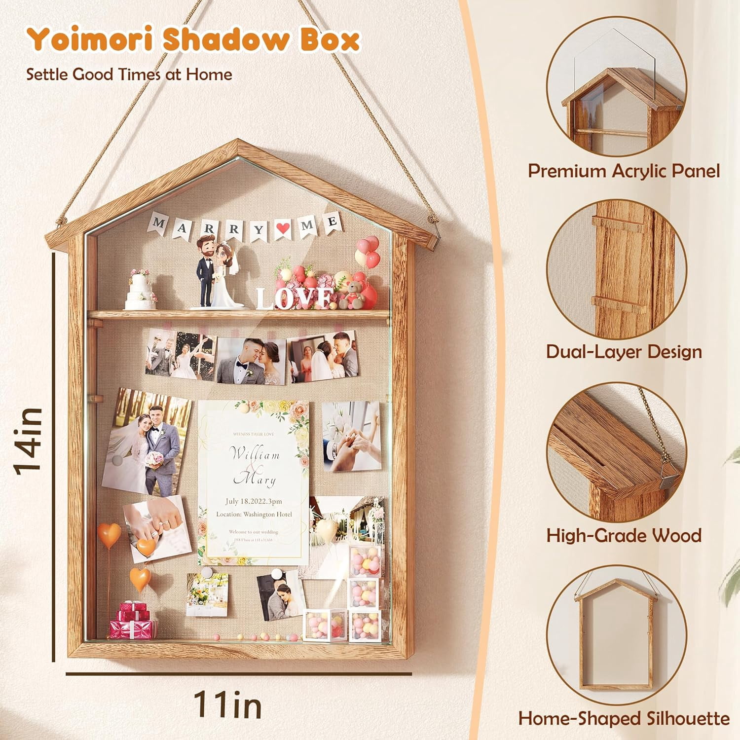 Shadow Box Frame, Large Display Cases, Rustic Burnt Memory Box for Flower Pressing, Seashell Display Box, Pet Memorial, DIY Picture Frames