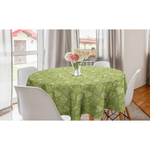 Leaves Round Tablecloth, Demonstration of Various Plantation Leafy