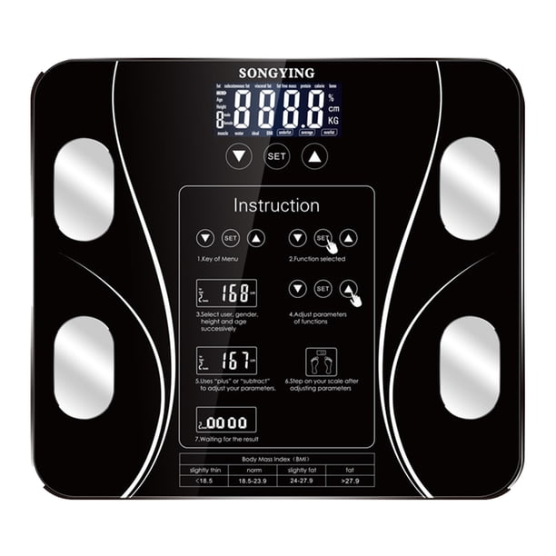 Báscula de IMC de grasa corporal Básculas digitales de peso humano Pantalla LCD de piso Índice corporal Básculas de pesaje inteligentes electrónicas Methold HA0501-01B