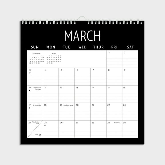 2024- 12 Month Calendar-Black Spiral Border-12x12 Spiral bound -by Pen + Gear