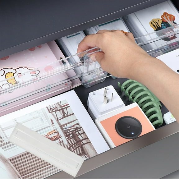 Plastic Expandable Drawer Divider Organizer, White Gray, 11-19in, for Kitchen Office, No Tools Needed, Space-Saving