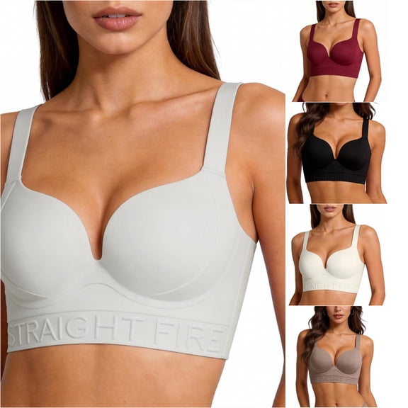XFeng Women Embossed Letter Wireless Push Up Bra Wide Strap Seamless Bra