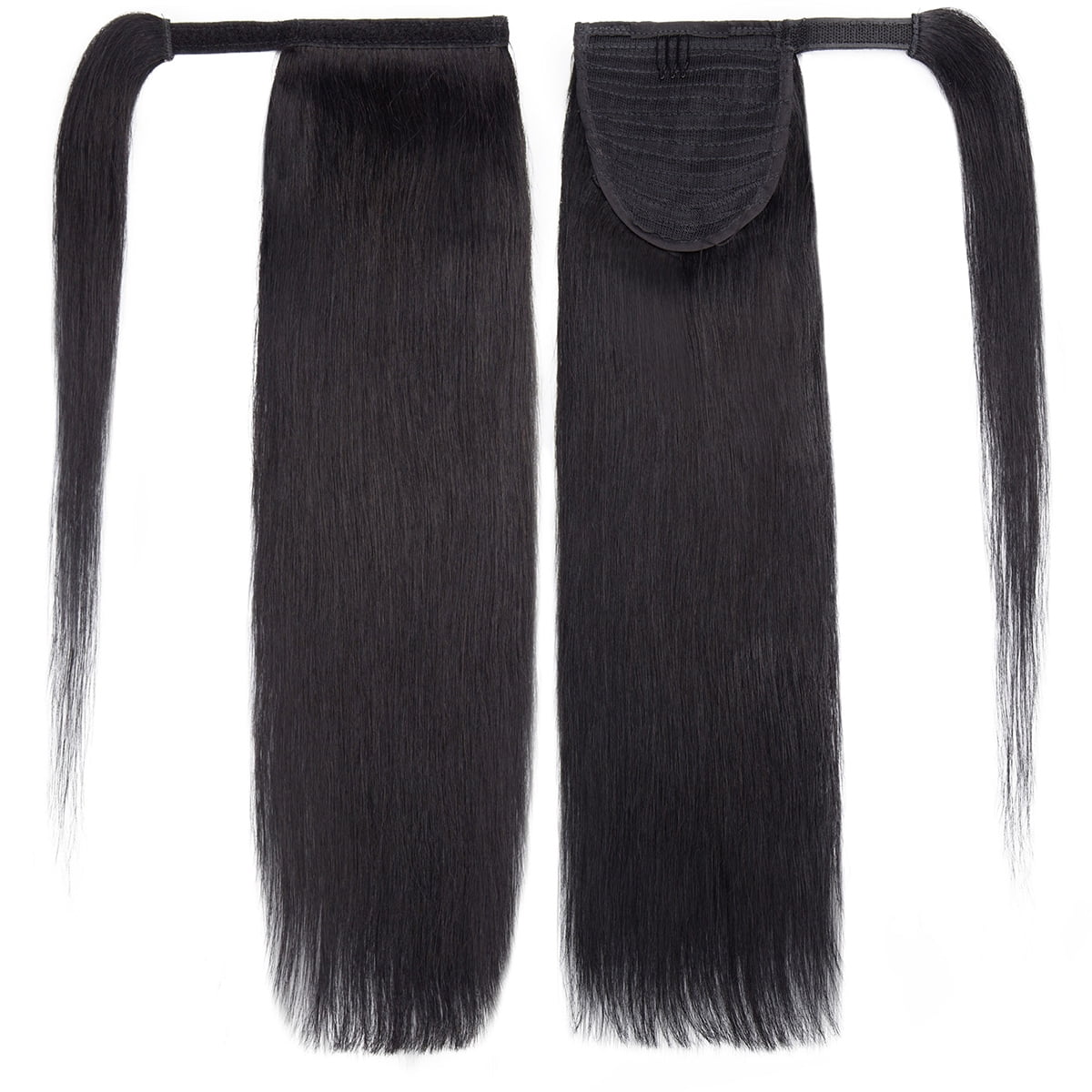 SEGO Clip in Hair Extensions 100% Remy Human Hair Wrap Around Ponytail Extension Thick Long Straight Black Hairpiece with Comb Magic Paste Pony Tail