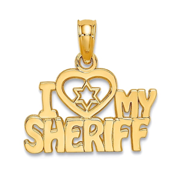 14k Solid Yellow Gold Polished I Love My Sheriff Pendant Necklace 16x16mm Pendant for Women