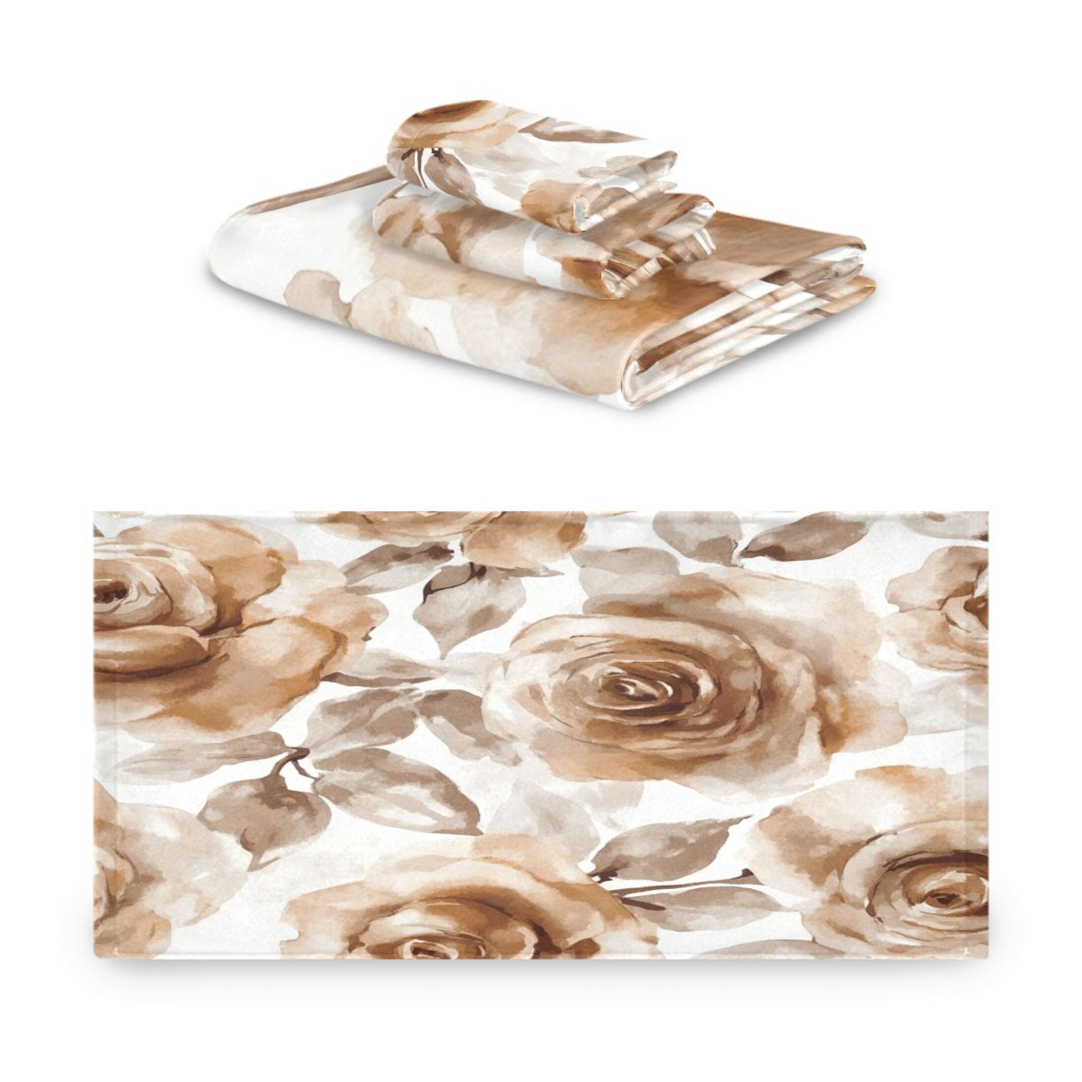 Three-Piece Towel Set Face Towel Towel Set Hand Towel Bath Towel Cotton Bath Towels Bath Towel Sets Hand Bath Towels Cartoon Brown Roses Seamless