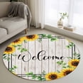thumbnail image 2 of Yellow Sunflowers Round Area Rug 4 FT, Non Slip Indoor Outdoor Rug, Botanical Floral Leaves Wooden Grain Washable Soft Circular Carpet Non-Shedding Floor Mat for Coffee Table Nursery Foyer Balcony, 2 of 9