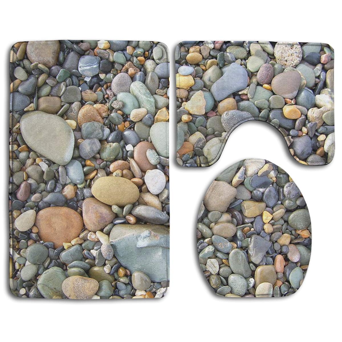 CHAPLLE Pebble Stone 3 Piece Bathroom Rugs Set Bath Rug Contour Mat and
