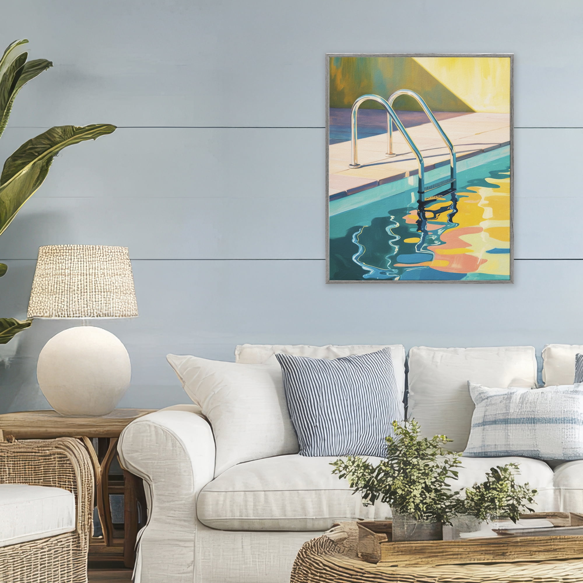 Stupell Industries Pool Ladder At Sunset Gray Framed Giclee Art, design by Andreas Magnusson