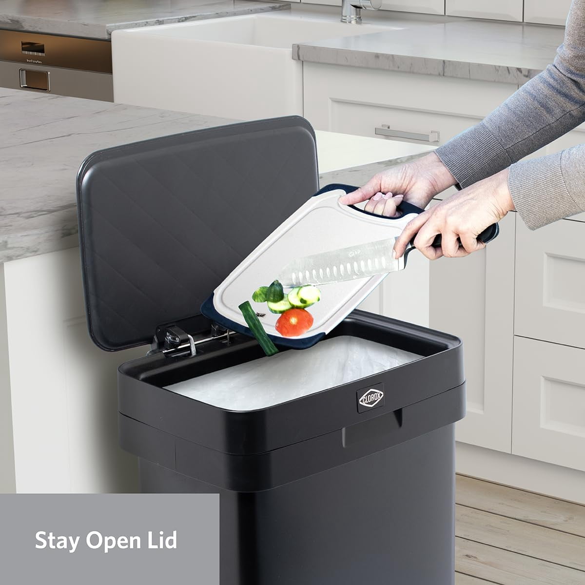 Clorox Trash Can, 13 Gal Stainless Steel Kitchen Garbage Bin with Wide Step Pedal, Black