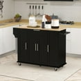 thumbnail image 2 of Knubmt Rubberwood Top Kitchen Cart with Wheels and Drawer, Kitchen Island Cabinet with Spice Rack and Towel Rack, Black, 2 of 9