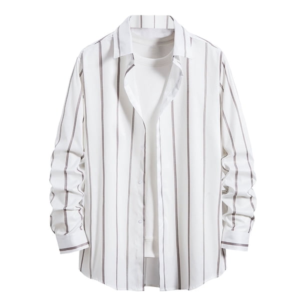 Chaqueta de camisa de cuello de solapa con botón de bolsillo suelto de manga larga a cuadros informal para hombre Pompotops oipoqjl27574