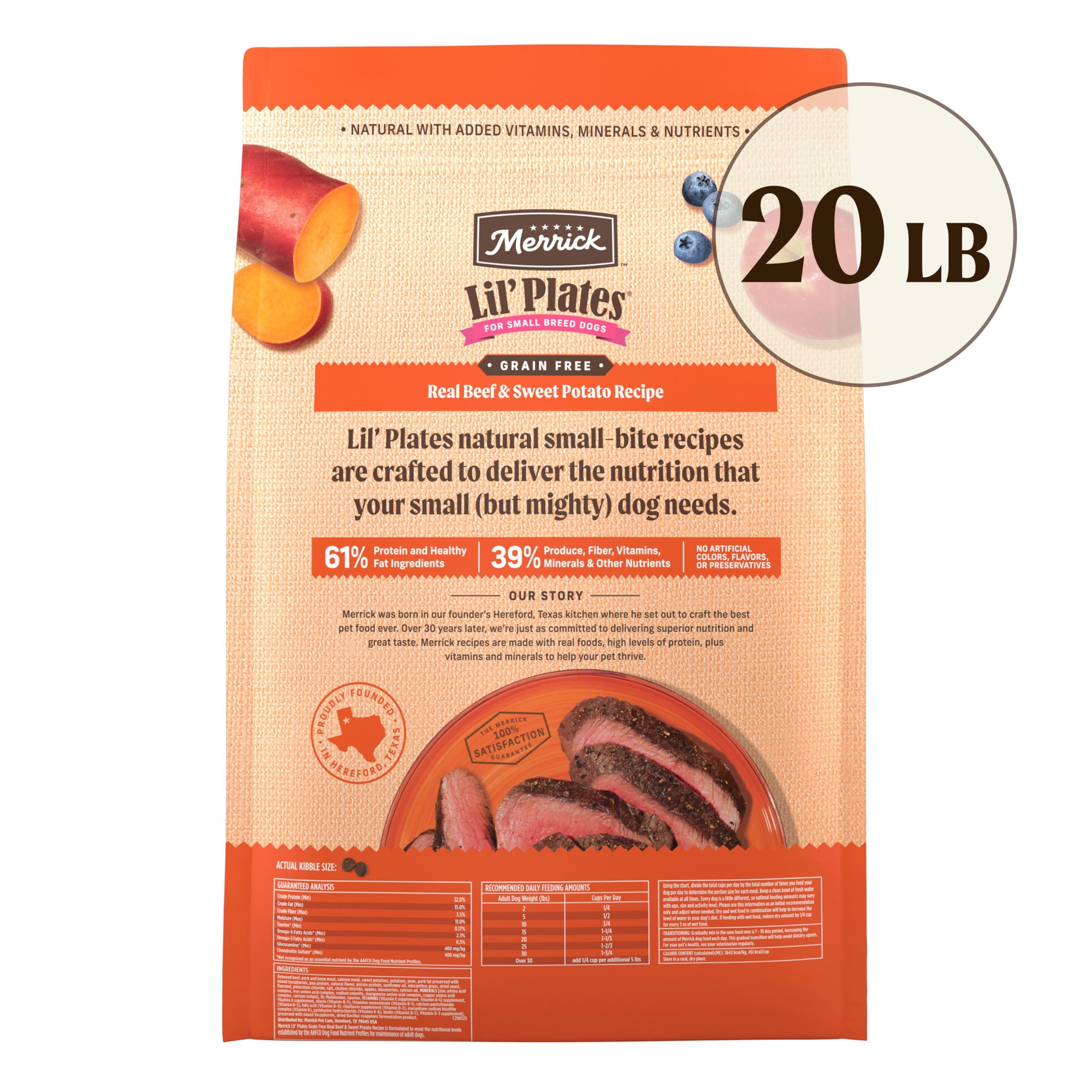 Merrick Lil’ Plates Premium Grain Free Dry Dog Food For Small Dogs, Real Beef And Sweet Potato Kibble, 20.0 lb. Bag
