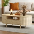 thumbnail image 4 of Noble House 39.3" Coffee Table,Walnut Finish with Drawer & Roll-Up Door,Open Storage Sofa Side Table,Natural Wood, 4 of 18