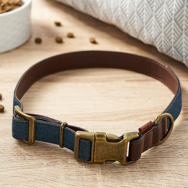Vibrant Life Denim Dog Collar Brown Blue L Walmart