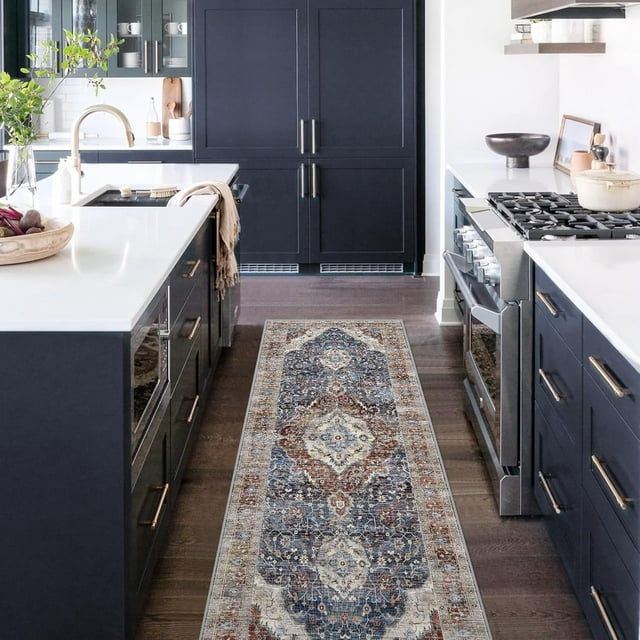 Boho Vintage Round Rug ft- Faux Wool Dreely Washable Area Rug Small Distressed Throw Rugs Floor Carpet for Door Mat Entryway Bedrooms Laundry (Round - ; Diameter Border )