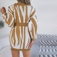 thumbnail image 5 of Lovskoo Sweater Dress for Women Trendy Casual Long Sleeve Bodycon Dress V-Neck Ladies Print Outing Dresses Khaki, 5 of 8