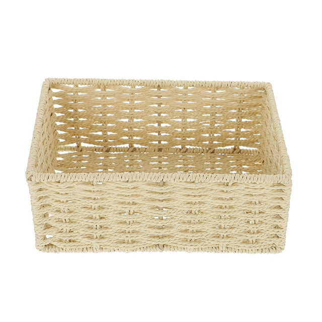 Canasta organizadora imitada Rattan Woven Desktop Caja de almacenamiento Sundies Cesta de almacenamiento