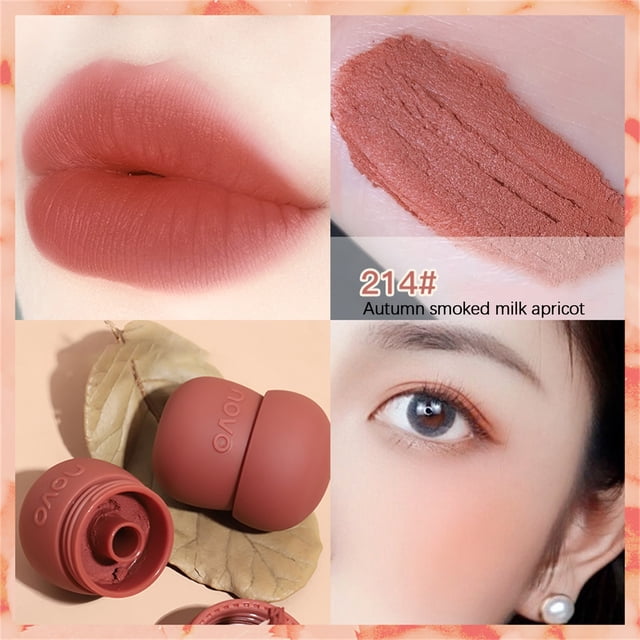 Fiudx Velvet Lip Mud, Color Mate de Larga Duración para Labios y Mejillas, Fórmula Hidratante con Pincel Labial, Maquillaje Versátil para Uso Diario y Ocasiones Especiales, Apto para Todo Tipo de Pie