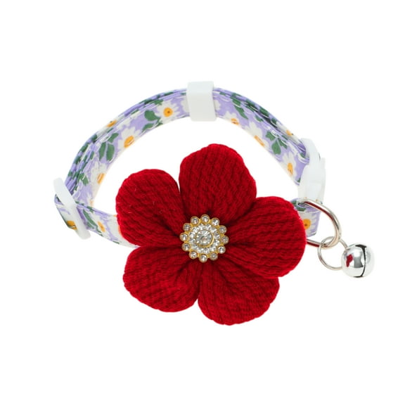 Unique Bargains Christmas Dog Collars for Small Dogs Flower Design Puppy Collar for Female Dog Collar Cute Dog Collar with Bell Adjustable Length Red