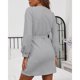 thumbnail image 5 of Vestido Con Cinturón Para Mujer, Patrón De Gofres, Poliéster, Cuello Redondo, Transpirable Para La Vida Diaria Para Citas ANGGREK Gris M, 5 of 6