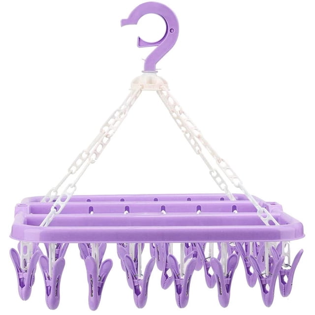 Foldable Clothes Airer Clothes Hanger With 32 Clips Ideal For Clothes Socks Towels. (Pink)