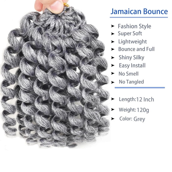 WEIF-Grey Short Jamaican Bounce Crochet Hair 3 Packs 2X Ringlet Wand Curl Crochet Hair 12 Inch Gray Curly Crochet Hair Extensions Curly Crochet Braiding Hair 60 Roots