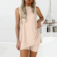 thumbnail image 2 of 2 Piece Short Sets for Women, Fadeal Two Piece Sets for Women Summer Matching Shorts Set Side Split Tank Tops and Biker Shorts Loungewear Outfits Summer Sets for Women 2025 Beige L, 2 of 9