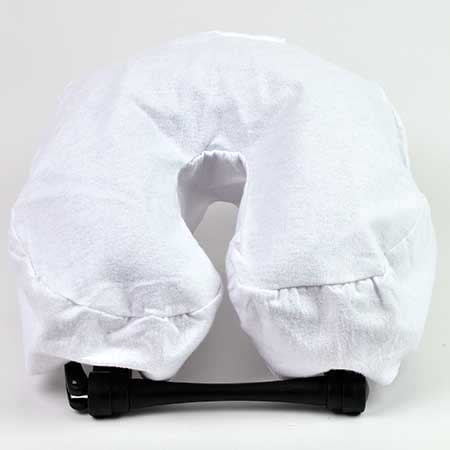Massage Table Head Rest Covers - Sewn In Drape - Flannel - White (Pack of 12)