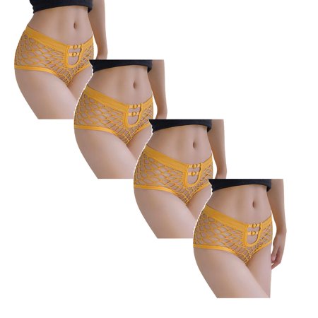 

Womens Underwear Brief Mid Waist Figure Net Design Hollow High Elasticity Lingerie Panties4PC