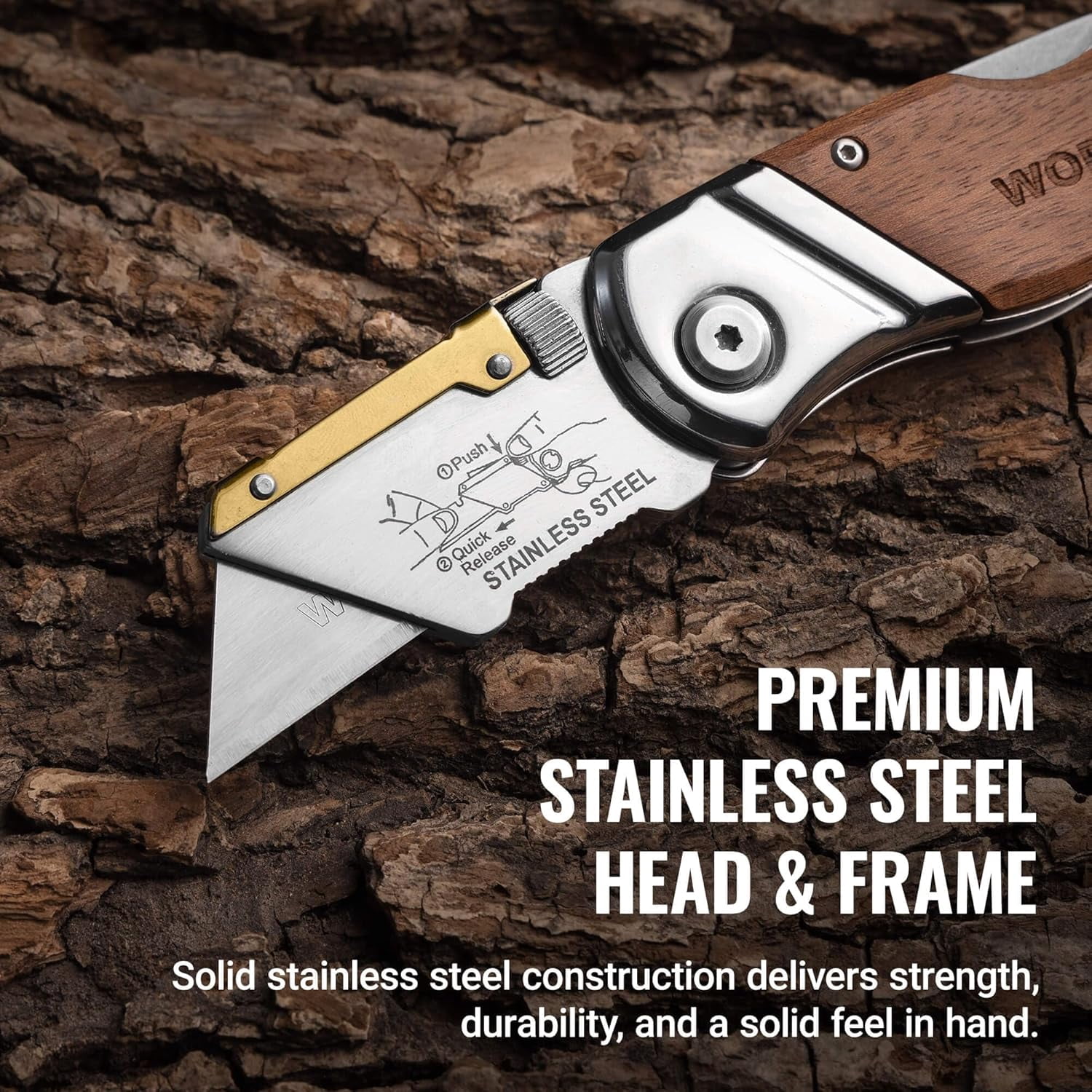 Folding Utility Knife with Belt Clip and Extra 10-piece Blades, Wood Handle Heavy Duty Cutter, Quick-change & Back Lock