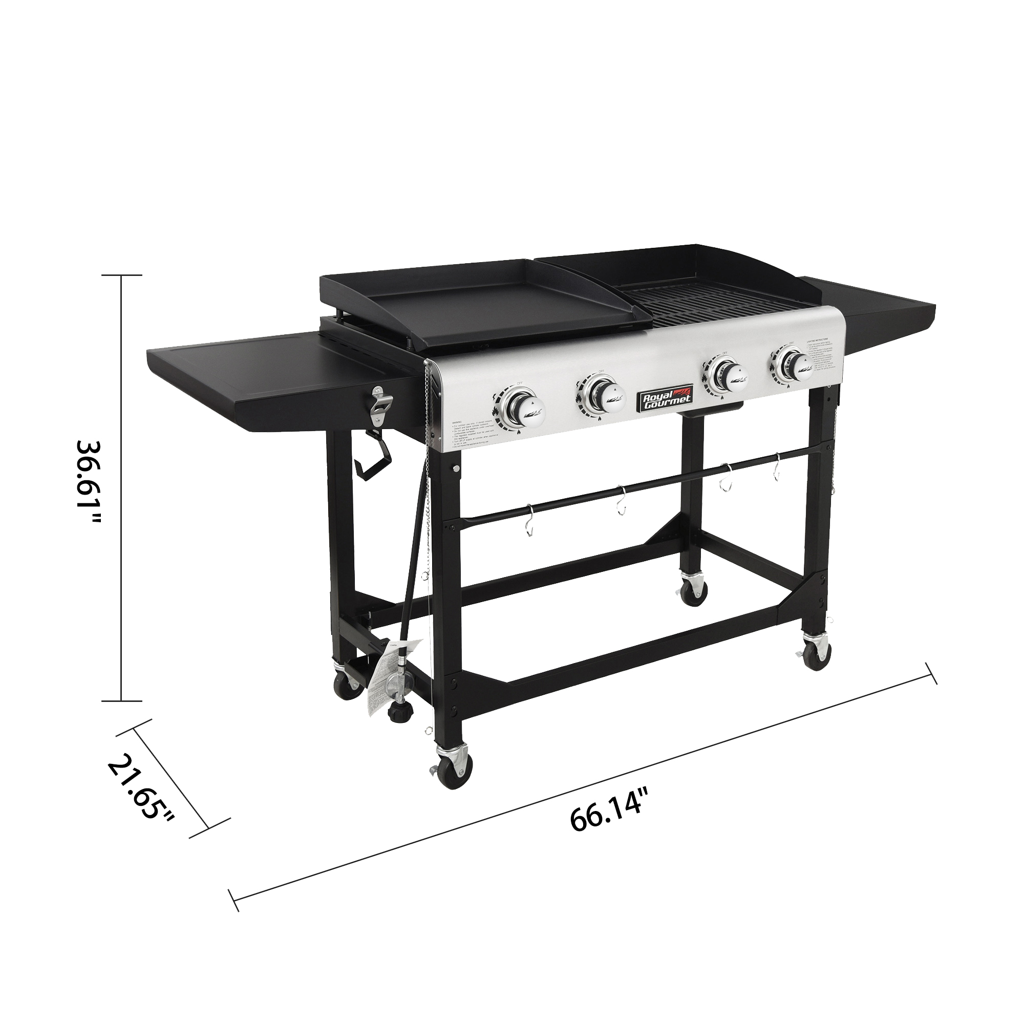 Royal Gourmet 4-Burner GD401 Portable Flat Top Gas Grill and Griddle Combo with Folding Legs - image 3 of 9