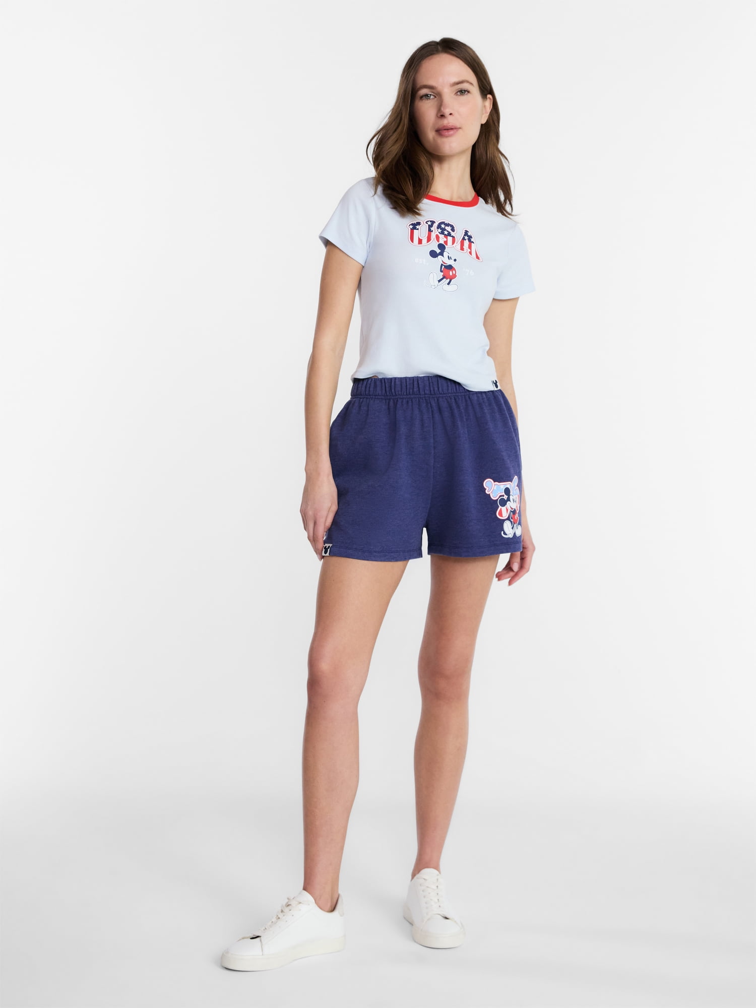 Disney Women's Mickey Stars and Stripes Graphic Baby Tee with Short Sleeves, Sizes XXS-XXL
