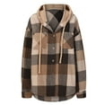 thumbnail image 7 of Cyber Deals Womens Button Down Plaid Shirts Hooded Shacket Jacket Hoodie Coats,2024 Winter Classic Long Sleeve Drawstring Single Breasted Cardigan Tops Casual Loose Oversized Outwear, 7 of 7