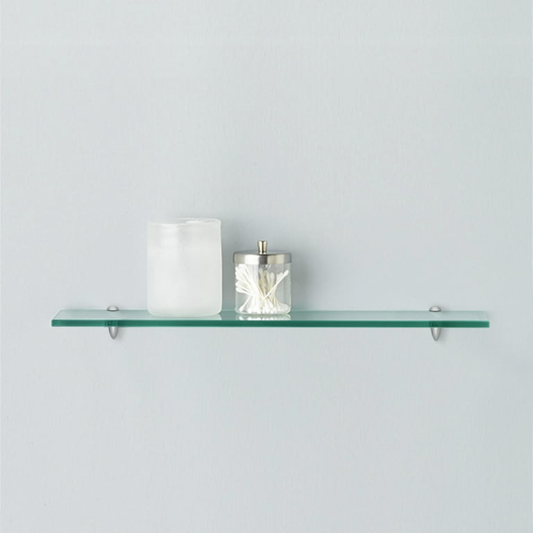 12 X 42 Rectangle Floating Clear Glass Shelf Kit with 2 Small Peacock Chrome Finish Brackets