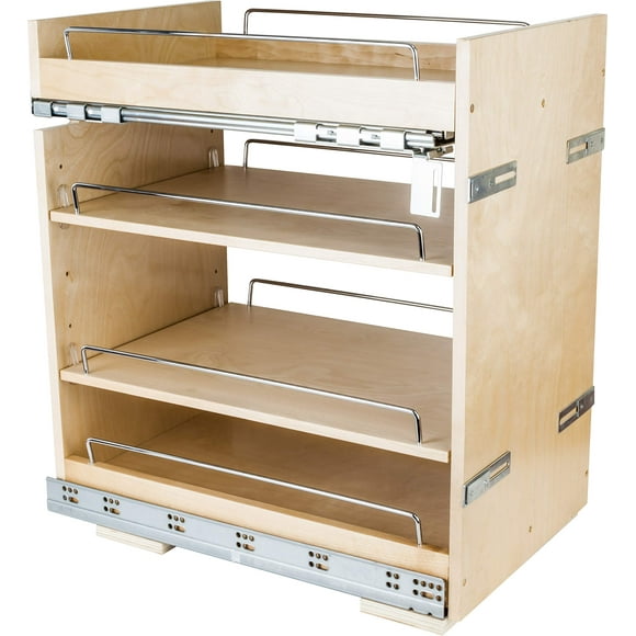 Hardware Resources BPO2-14SC Armoire de Base 14-1/2 Pouces Organisateur Coulissant à Fermeture Douce Sans Technologie Wiggle pour Éliminer le Basculement, Étagères et Rails Réglables Pré-Assemblés et Chromés pour Armoires de Base 18 Pouces