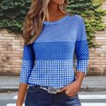 thumbnail image 3 of Cilsoka 3/4 Sleeve Shirts for Women Fall Striped Crew Neck Business Casual Tops Loose Three Quarter Length Work Blouses, 3 of 5