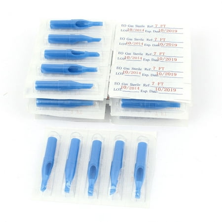 50 Pcs Disposable Tattoo Tip Tube Nozzle 7FT Blue for Flat/Magnum Shader