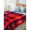 thumbnail image 4 of Red Purple King Size Flat Sheet, Wrinkleproof & Fadeproof Cooling Flat Bed Sheet Only, Modern Striped Plaid Abstract Oil Painted Breathable Soft Bedding Top Sheets 105 x 98 Inches, 4 of 8