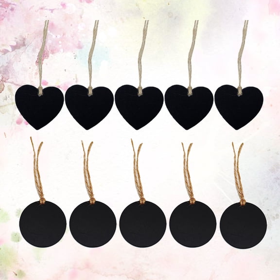 Raindrops Mini Chalkboard Labels Decorative Signs for Party Wedding Decoration Heart and Round Shape Hanging Tags Black Plastic 10pcs Each