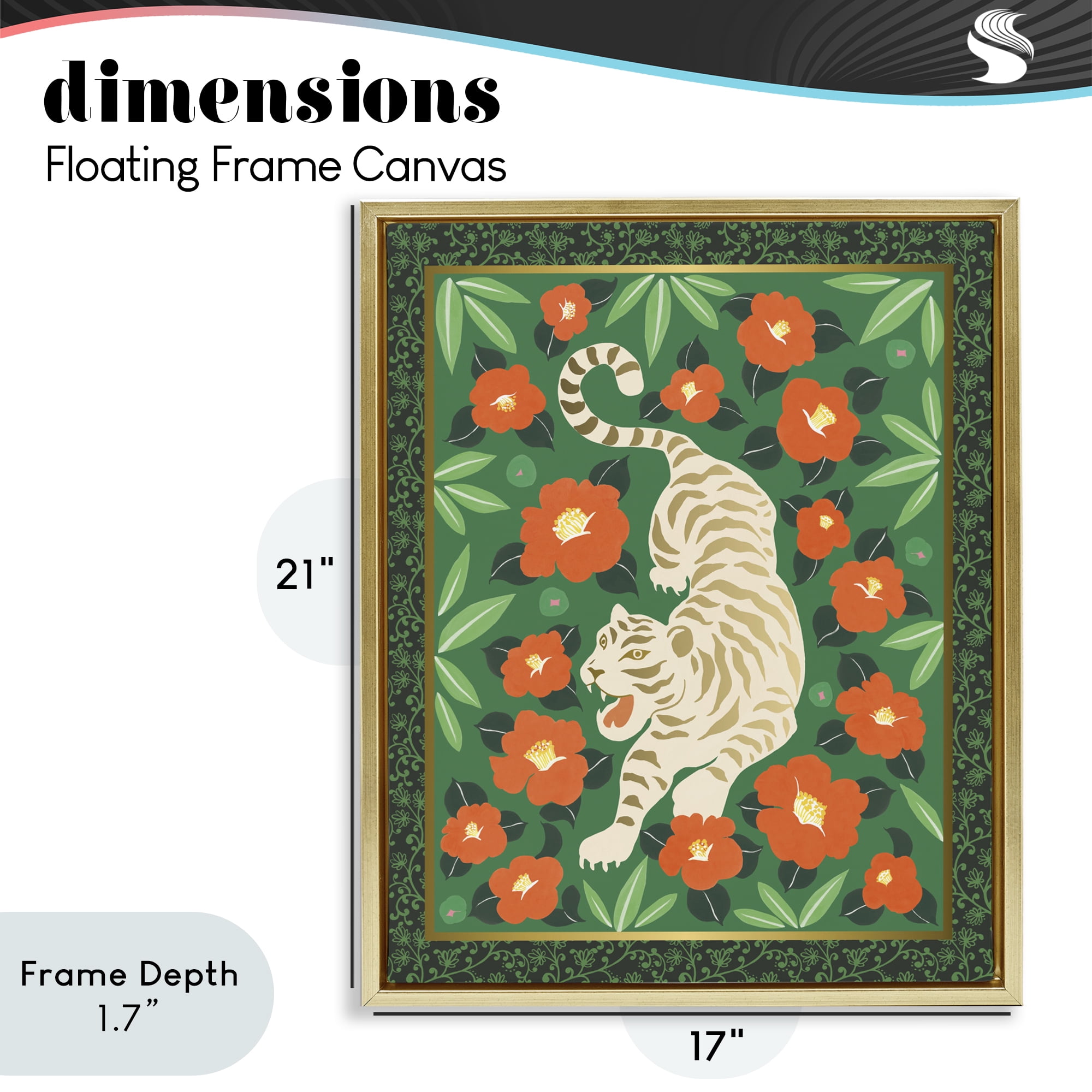 Stupell Industries Eclectic Tiger & Hibiscus Gold Framed Floater Canvas Wall Art, design by Karolina Sato