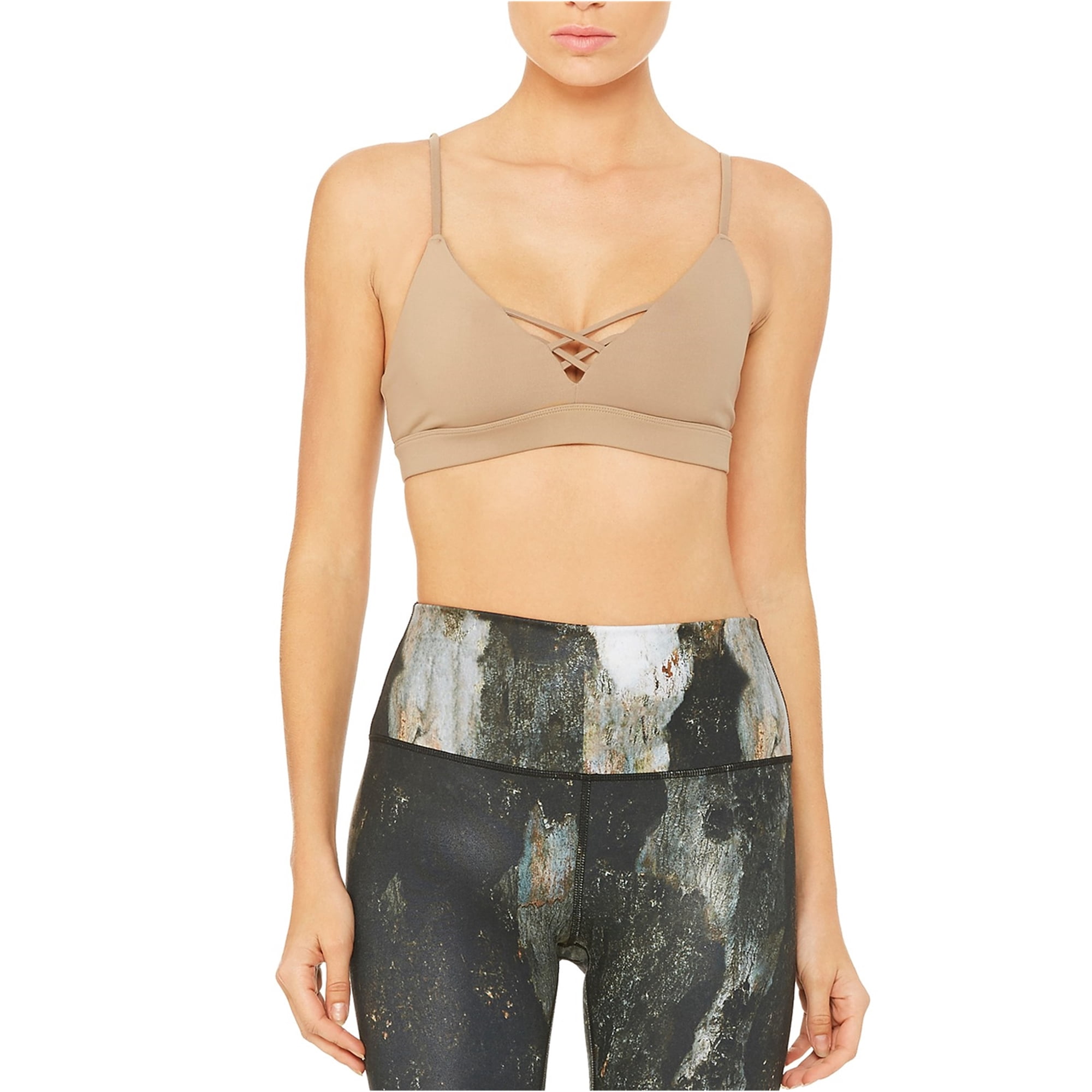 Alo alo yoga Womens Interlace Sports Bra, Beige, Small
