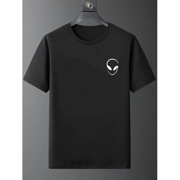 Unique Alien Graphic Print Crew Neck Tee - Men's Casual Short Sleeve T-Shirt for Summer Outdoor Activities - Creative Fashion Clothing for Men