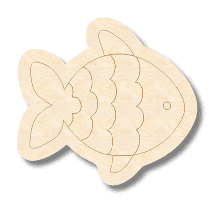 Unfinished Wood Etched Lined Fish Shape | Paint By Line Crafts 4" / 1/8"