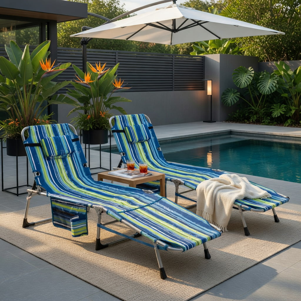 Hommoo Portable Folding Tanning Chair with Face Hole & Adjustable Backrest, Lightweight Sunbathing Lounger for Beach, Pool, Backyard, Blue & Green