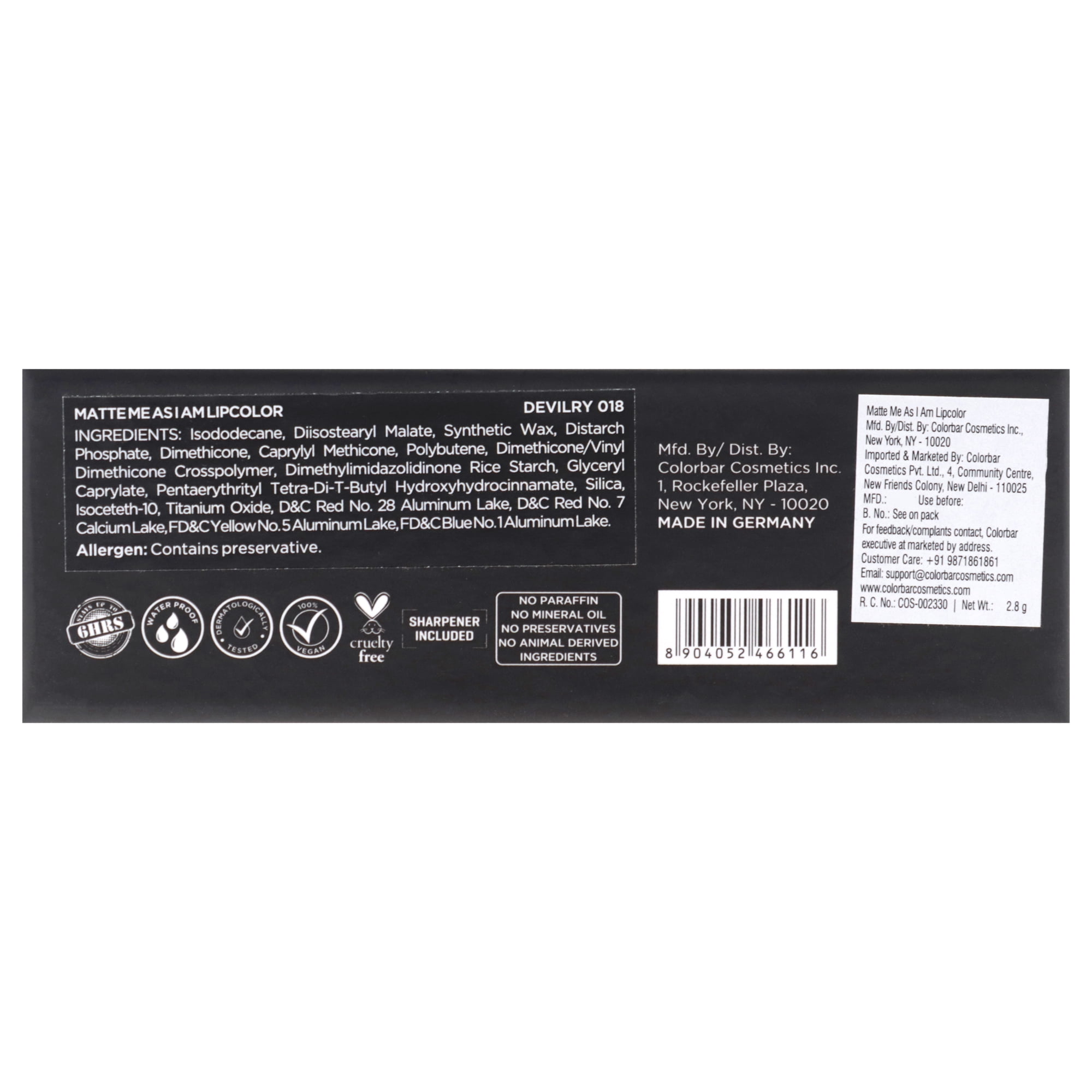 Colorbar Matte Me As I Am Lipcolor, Lipstick, 018 Devilry, 0.09 oz