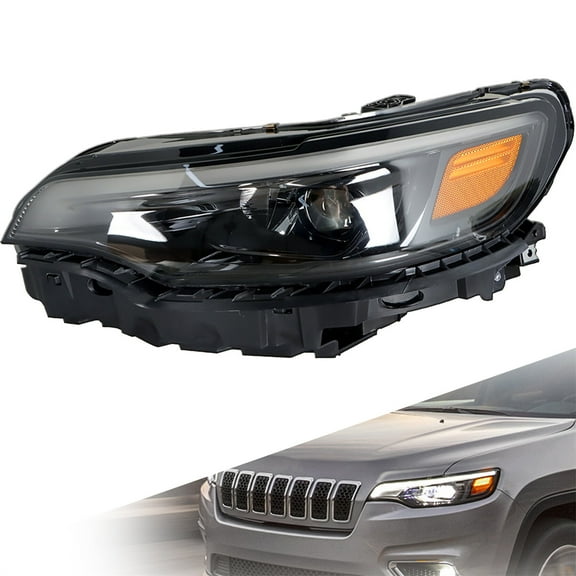LED Headlamp Assembly Headlight LH Headlights Projector Clear Lens Black Housing Replacement for 2019 2020 2021 2022 Cherokee