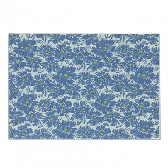 Floral Cutting Board, Corsage Daisy Jasmine Petals Fragrance Botanical Beauty Pastel Nature Design, Decorative Tempered Glass Cutting and Serving Board, Small Size, Violet Blue Yellow, by Ambesonne