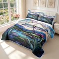 thumbnail image 3 of Erosebridal Retro Dragonfly Quilt Full,Bohemian Plants Full Bedspread Sets,Blue Purple,3-Piece,1 Coverlet and 2 Pillowcases, 3 of 7