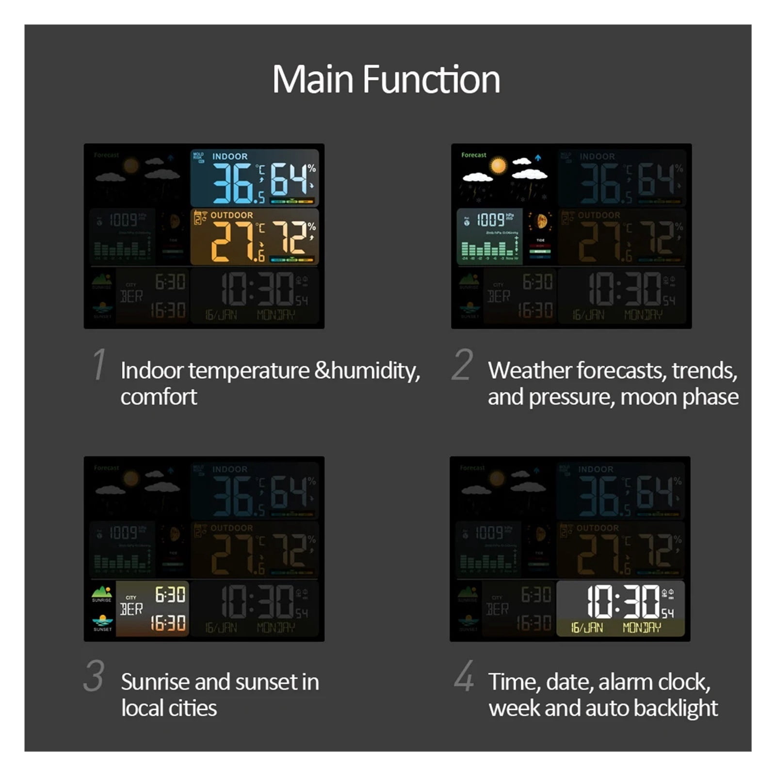 Digital Weather Station Clock Indoor Outdoor Temperature and Humidity Meter Weather Forecast