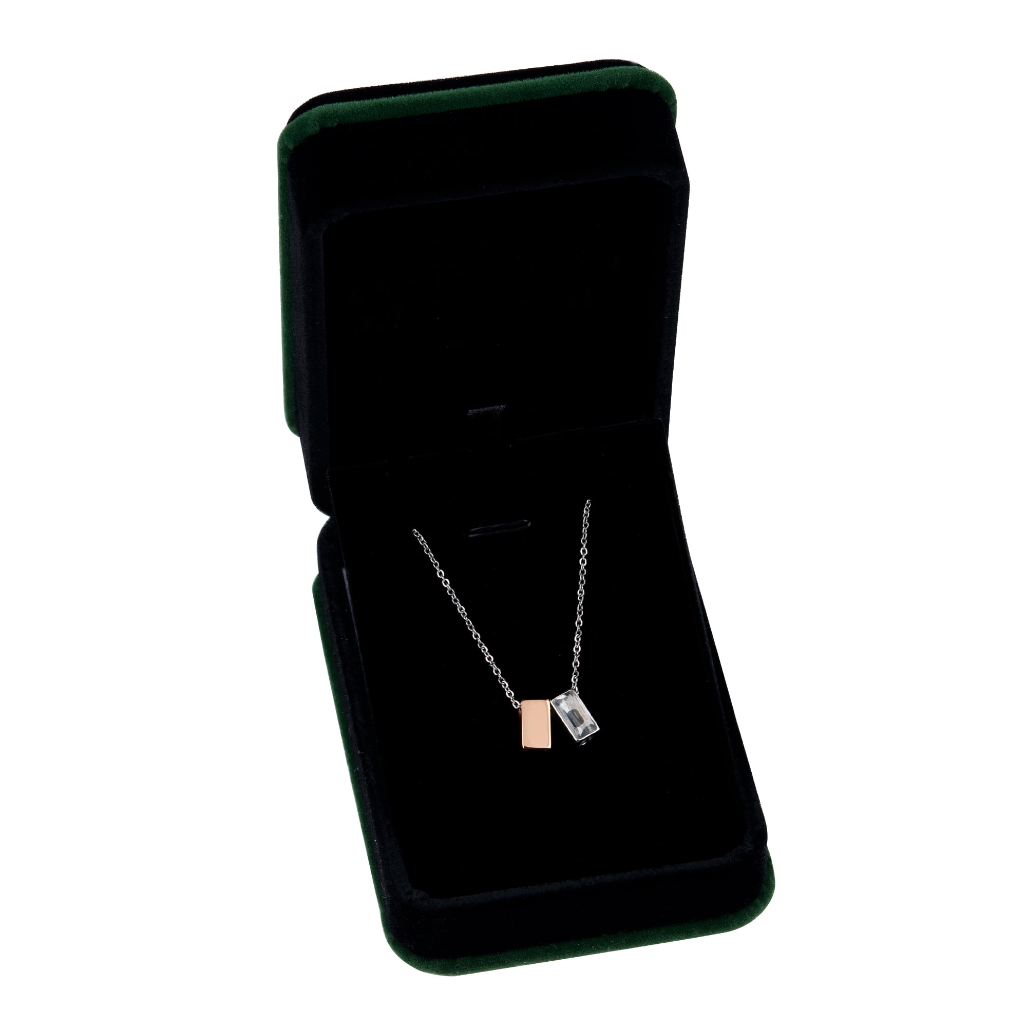 Anavia See You Cremation Necklace for Ashes, Mini See Through Urn Necklace, Mini Cube Cremation Pendant, Cremation Jewelry, Memorial Jewelry, Mini Urn-[Rose Gold & Silver]